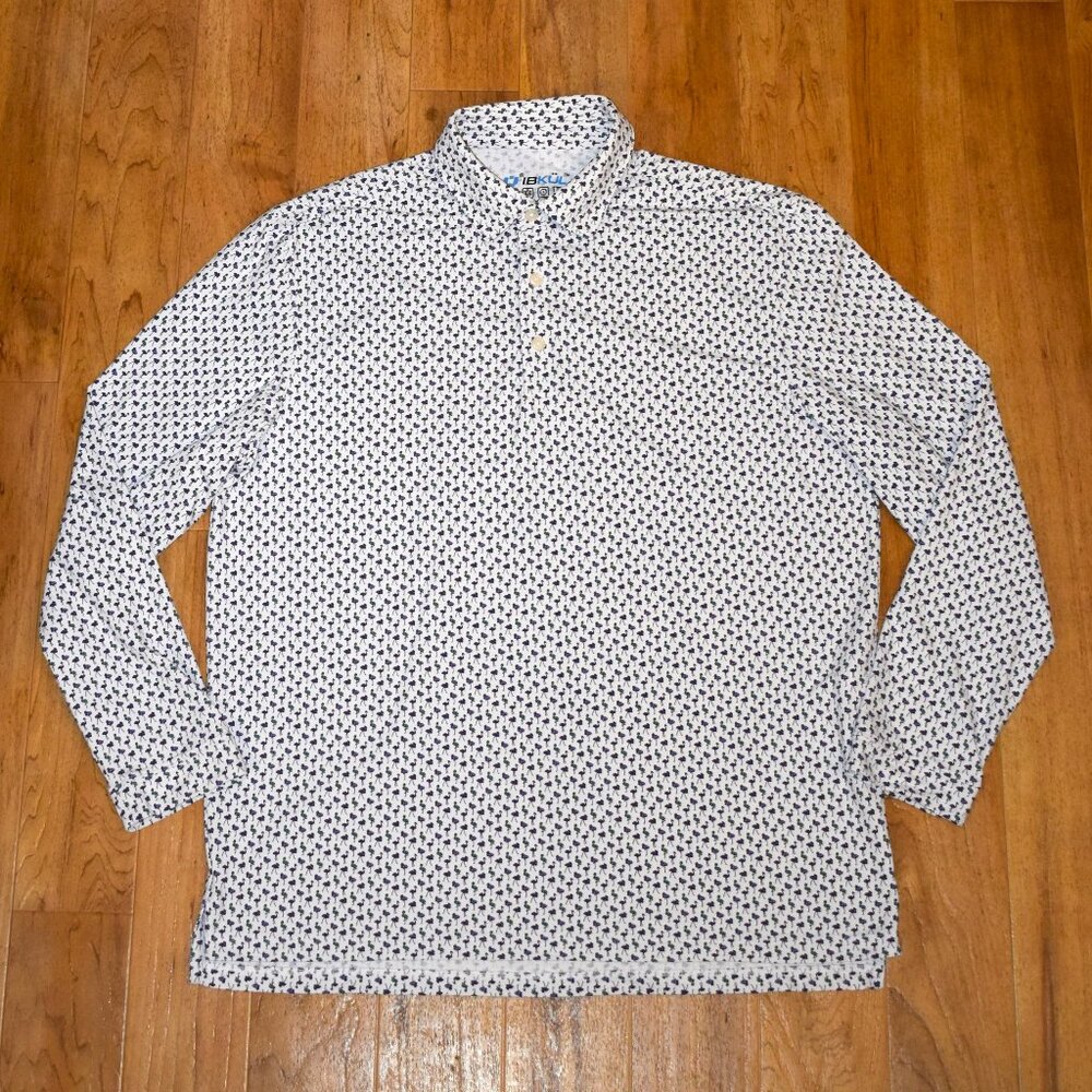 IBKUL Long Sleeve Polo‎ Shirt Flamigos L Green Purple UPF 50+